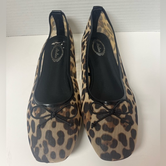 New Atalina Mesh Brown Leopard Animal Print Balletcore Bow flats Artsy Boho sz9 - Picture 1 of 5